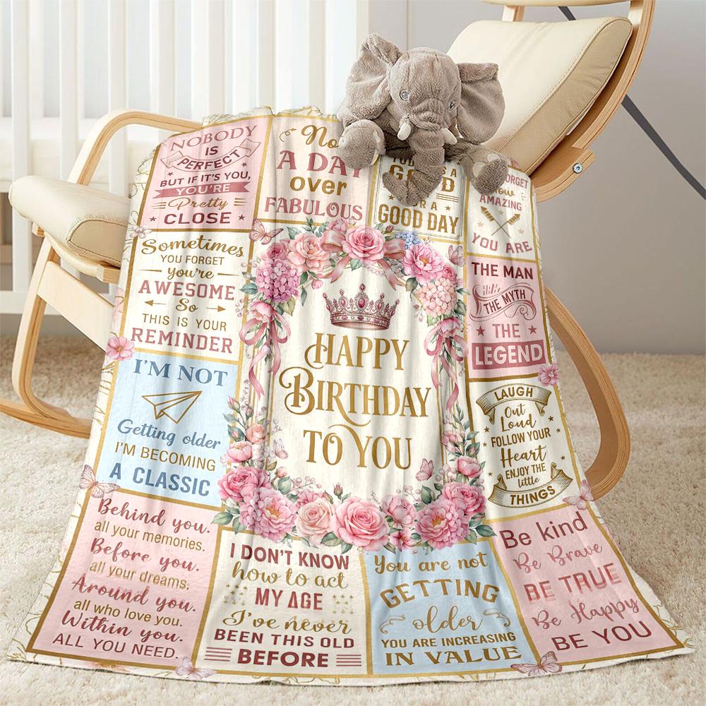 Floral Birthday Celebration Blanket Soft Warm Cozy Perfect for Livingroom Bed Bedding All-Season Use Playful Design Gifts For Family Or Friends