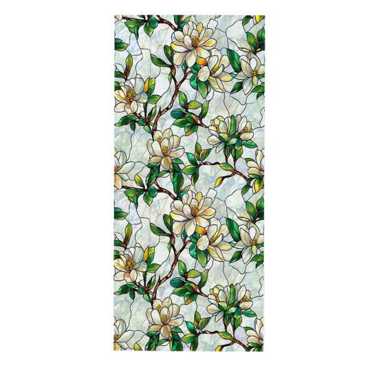 Stained Glass Privacy Window Film, Flower Window Wall Decals, UV Blocking Tearable Floral Window Stickers for Bedroom Living Room Office Decor