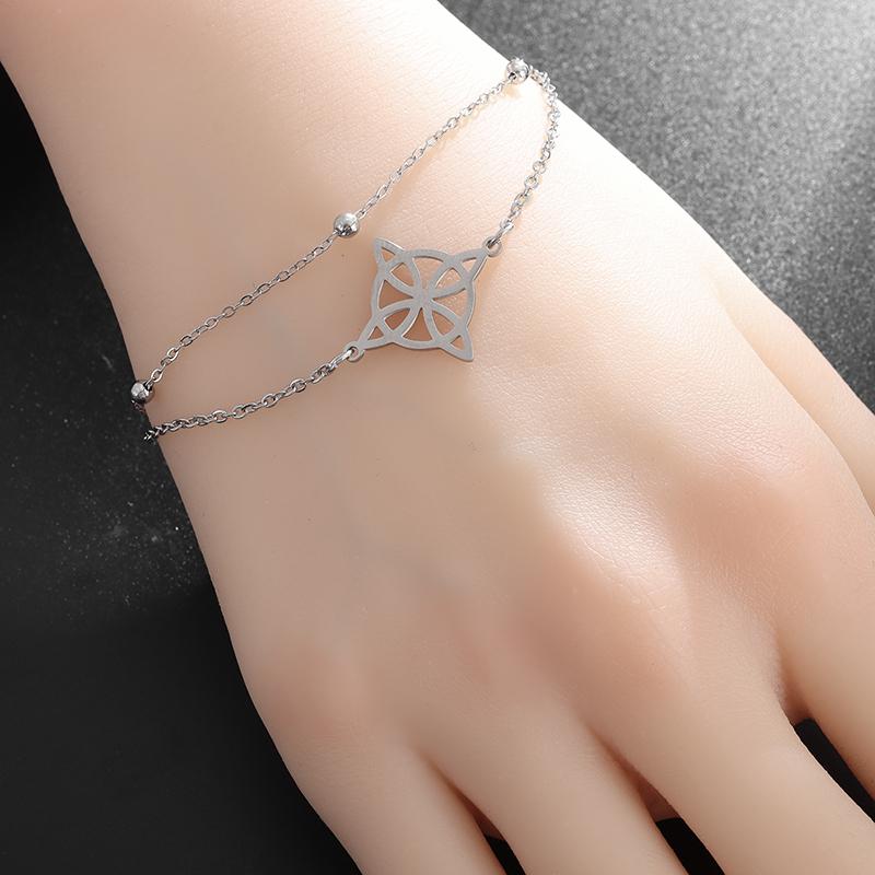1PC Hekserij Heks Knoop Roestvrij Staal Geometrische Holle Bloem Doos Ketting Manchet Armband Vrouwen Mode Ierse Verstelbare Amulet Cadeau