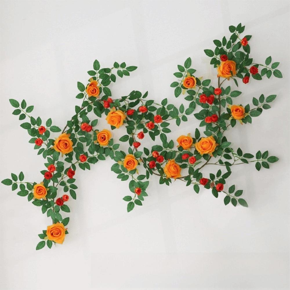 Realistic 190cm Artificial Rose Vine DIY Rattan Vine Silk Flowers Rattan Hanging Rose Wedding Decor