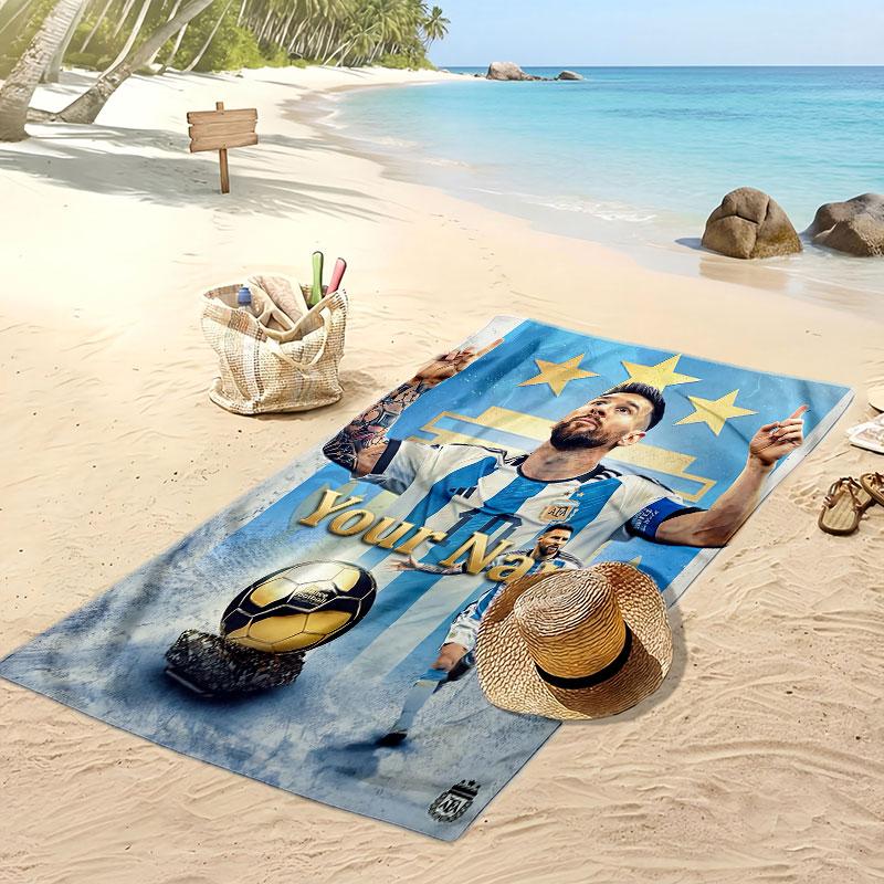 Lionel Messi Personalisierter Bedruckter Strandtuch Fußball Logo Unterstützung Benutzerdefinierter Name Text Saugfähiges Handtuch Für Sport Reisen Besonderes Geschenk