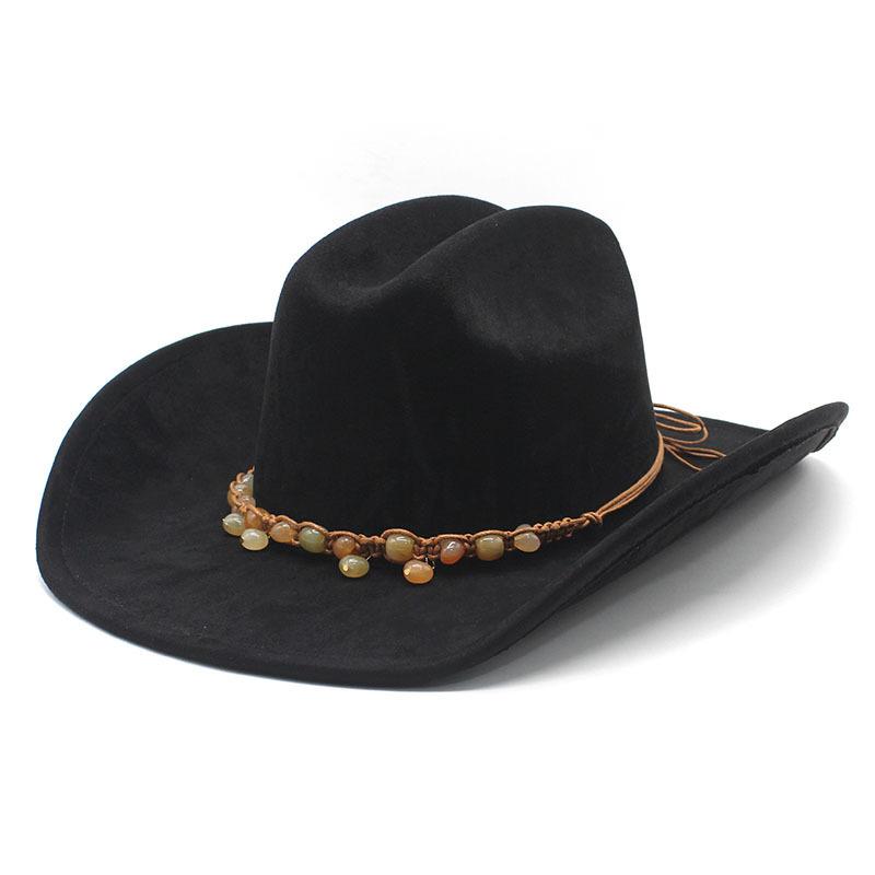 Ethnic Style Beaded Big-brimmed Cowboy Hat, Hot-selling Retro Suede Top Hat, Big One-word Party Jazz Hat