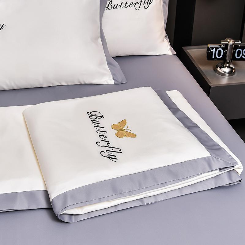 New Washed Ice Silk Embroidered Summer Quilt Four-Piece Summer Quilt Simple Solid Color Air Conditioning Quilt Summer Cool Quilt