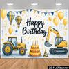 2D Construction Party Backdrop - Excavator & Tractor Banner for Kids Engineering Themed Photoshoot