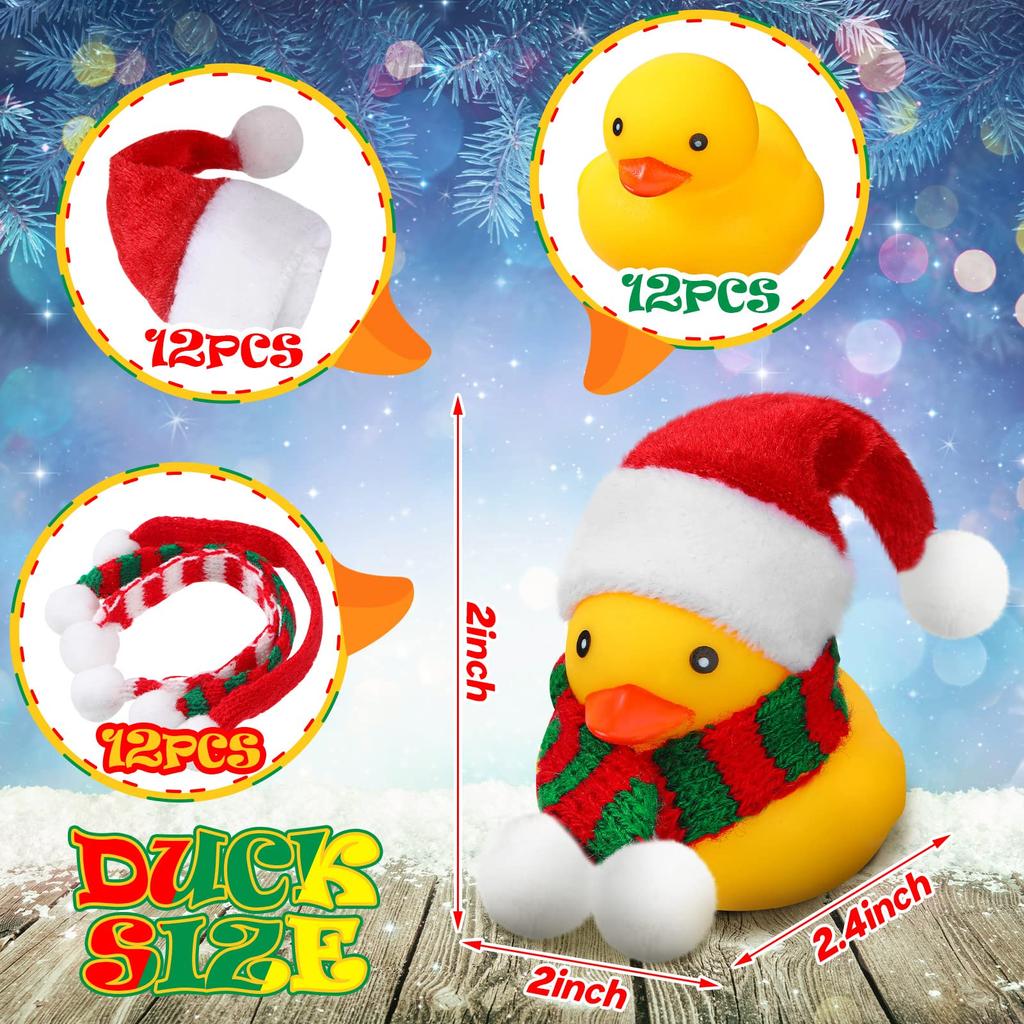 1224 Pcs Christmas Mini Rubber Duckies In Bulk With Christmas Hats And Scarf Rubber Duckies Bath Toy For Christmas Party