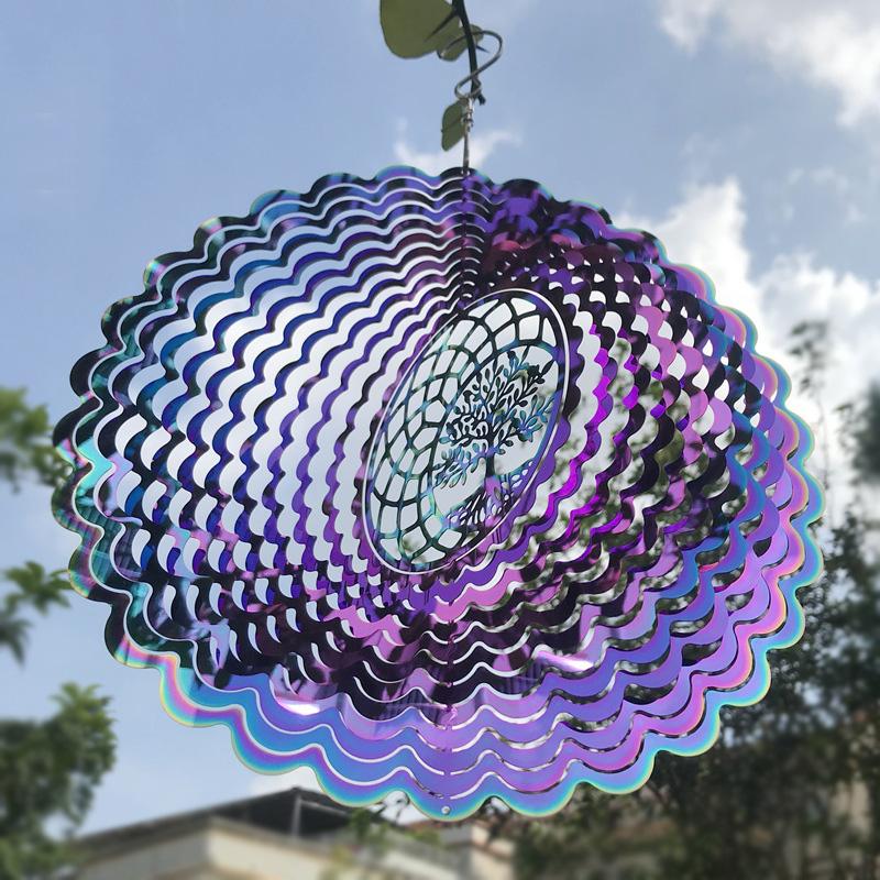 Buntes winddrehendes 3D-drehendes Lebensbaum-Licht-Schatten-Metall-Edelstahl-Spiegellicht-Windspiel