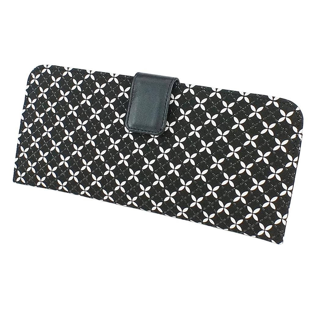 [Inden-ya] Inden Long Wallet with Coin Purse, Thin Deerskin Leather, Soft, Shippo Pattern, Black with Black Lacquer and White Chintz, 8804