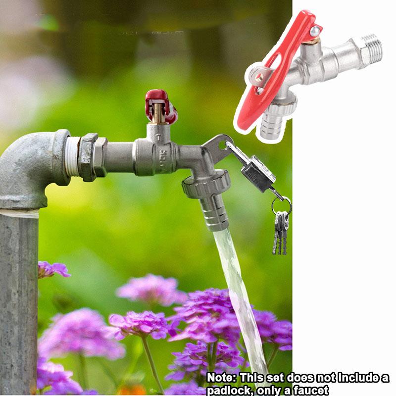 Outdoor Lockable Brass Water Faucet 1/2" Anti-Theft Garden Bibcock Tap with Red Handle for Washing Machine Yard Car Washing Pipe Connector