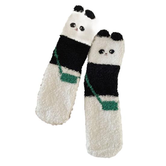 1/5 Par Sovstrumpor Tecknad Panda Design Förtjockad Korallfleece Varma Vinterstrumpor Mellanhöga Golvstrumpor