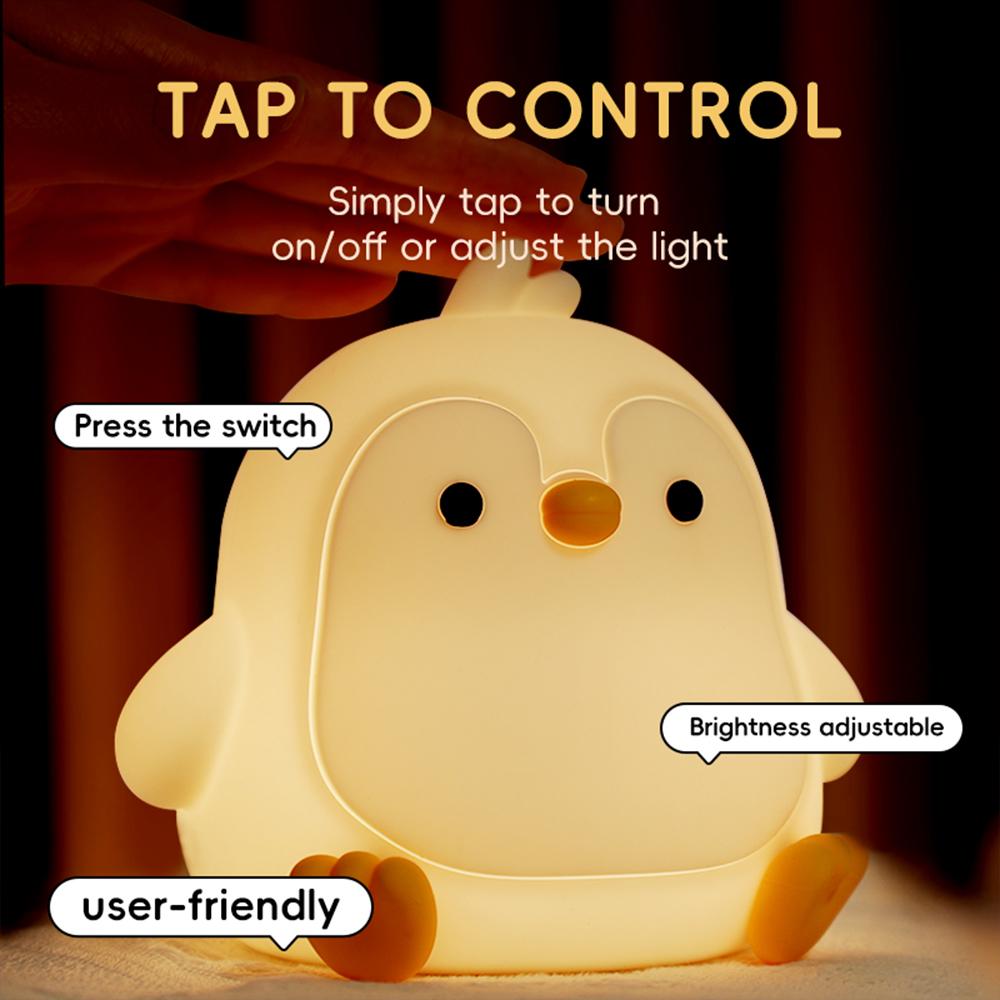 Cute RGB 7Colors Silicone Penguin Night Light Rechargeable Sleeping Nursery Nightlights With Touch Sensor For Beside Table Lamp