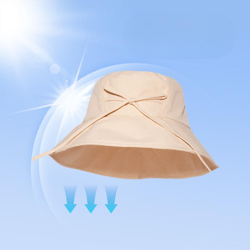 Schnelltrocknende Fischerhut mit Schleife für Mädchen, Sommer-Sonnenschutz-Topfhut, Großer Hutrand, der das Gesicht zeigt, Kleiner Reise-Strandhut