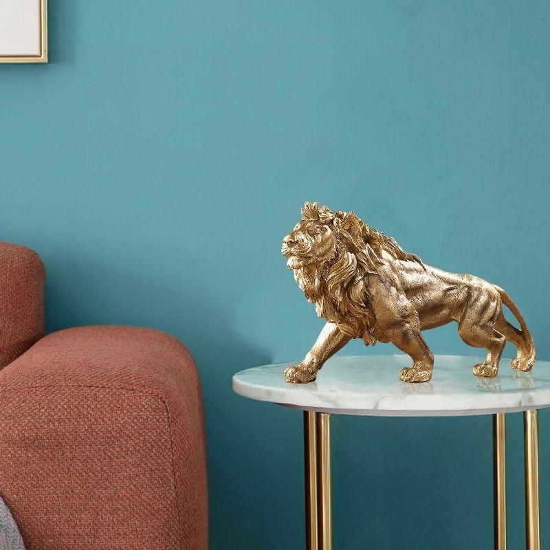 Golden Lion King Resin Statue Animal Sculpture Art Home Offi Desktop Decoration Living Room Shelf Decor Gift for Men