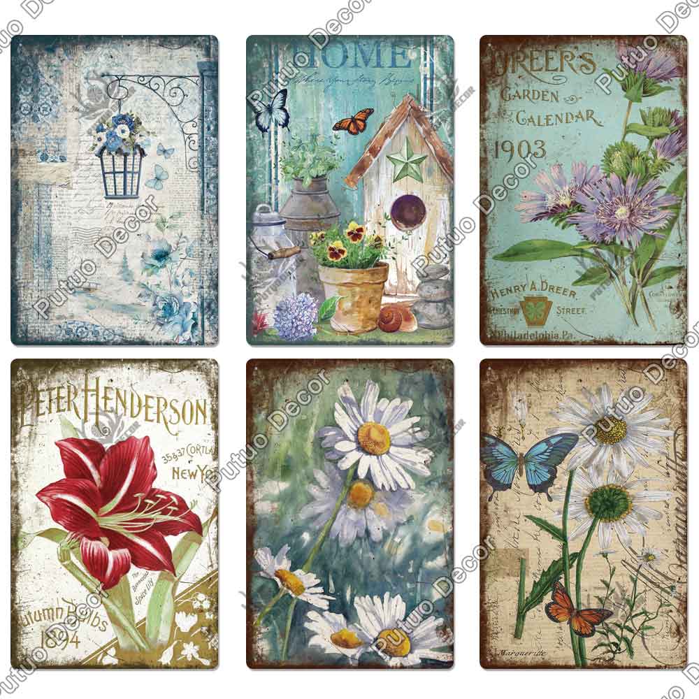 Decor Flower Vintage Tin Sign Metal Sign Decorative Plaque Garden Living Room Kitchen Club Decor Wall Decoration