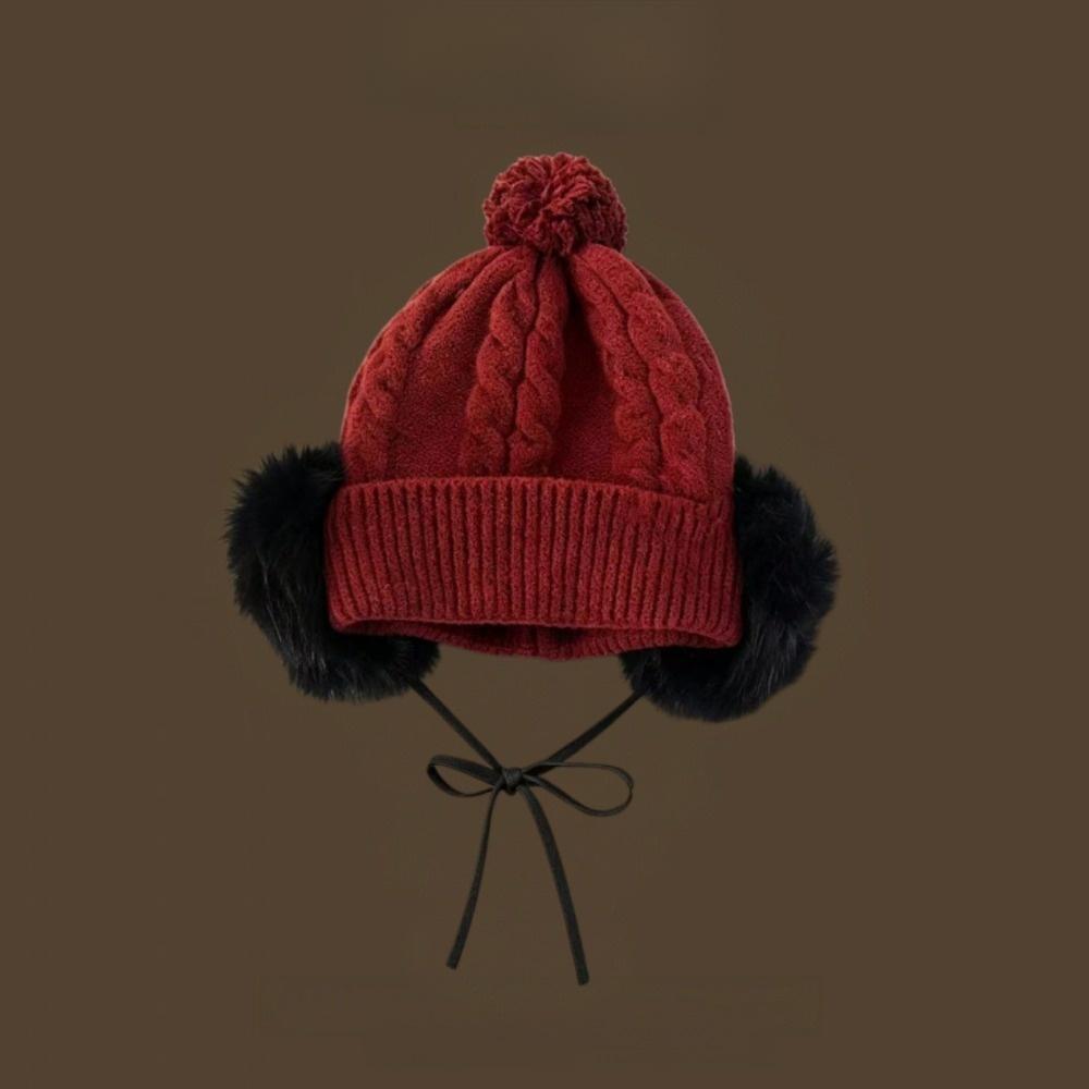 Large Head Circumference Cable Knit Trapper Hat Pom Pom Knit Hat Cold Weather Wear