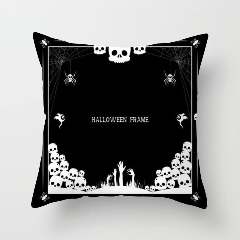 New Halloween Black And White Skull Pumpkin Printed Peach Leather Velvet Pillow Cover Sofa Office Cushion Cover
