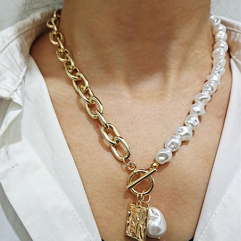 Vintage Barok Onregelmatige Parel Sluiting Kettingen Ketting Geometrische Aangel Hanger Liefde Kettingen voor Vrouwen Punk Sieraden