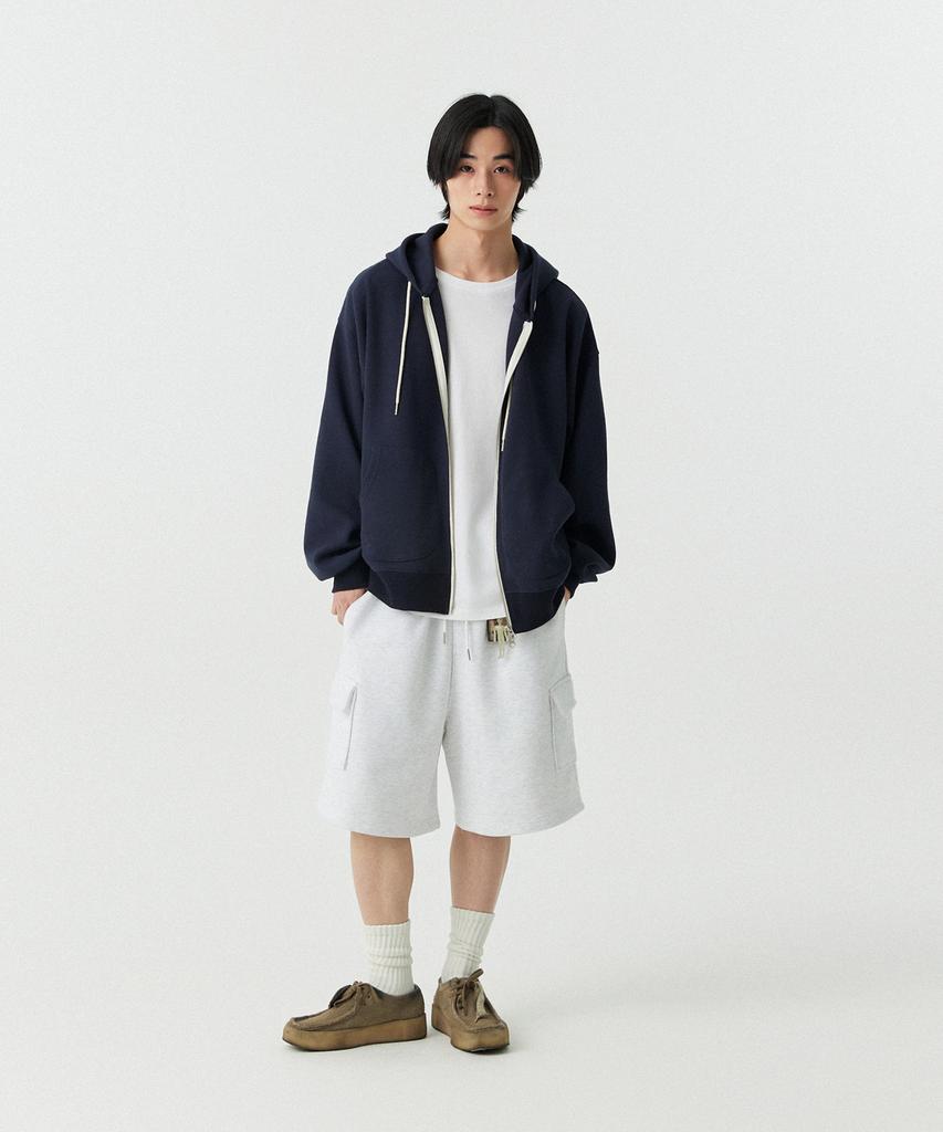 Stends [M~4Xl] Waffle Two-Way Zip-Up Hoodie_Navy