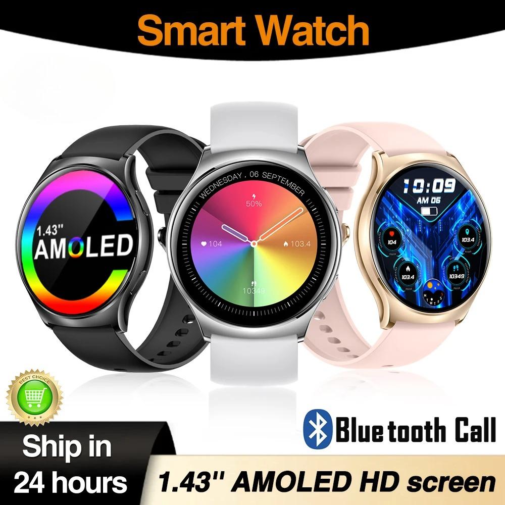 Men Women 1.43"  Screen Blue Tooth Call Smart Watch Heart Rate Waterproof 100+ Sport Modes Watches Music Lady Smartwatch