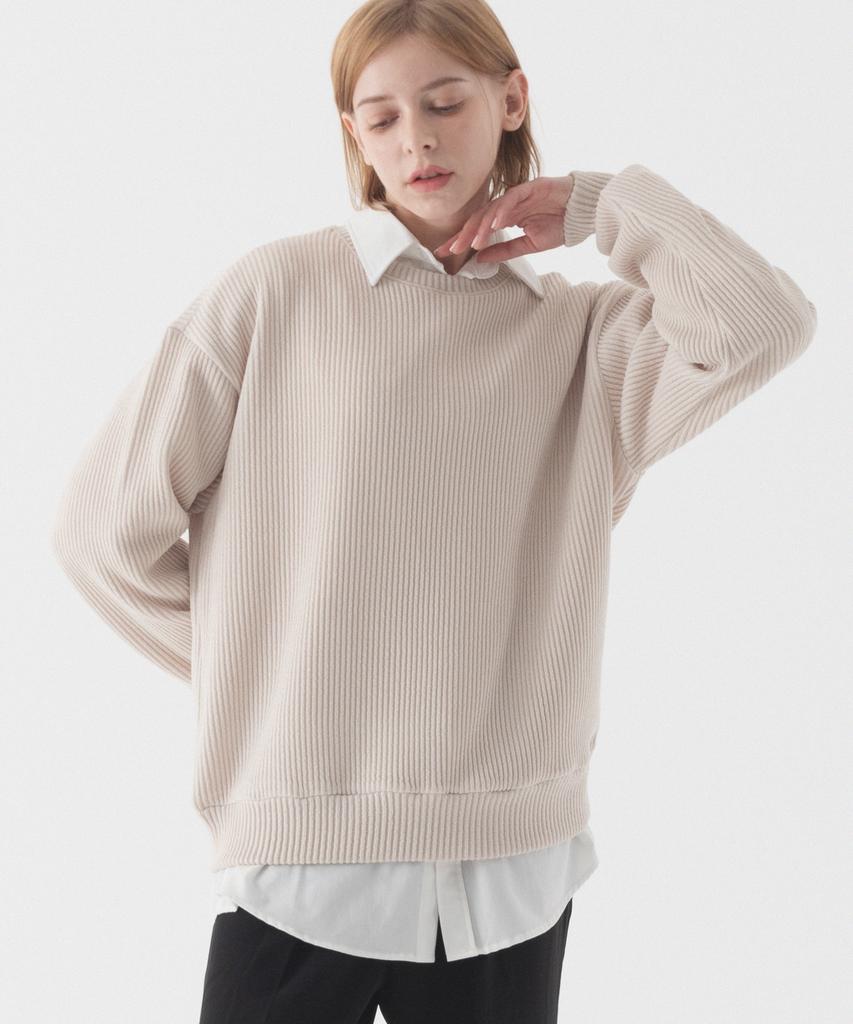 Pull en tricot PIANER Confortable Oversize à col rond (Beige)