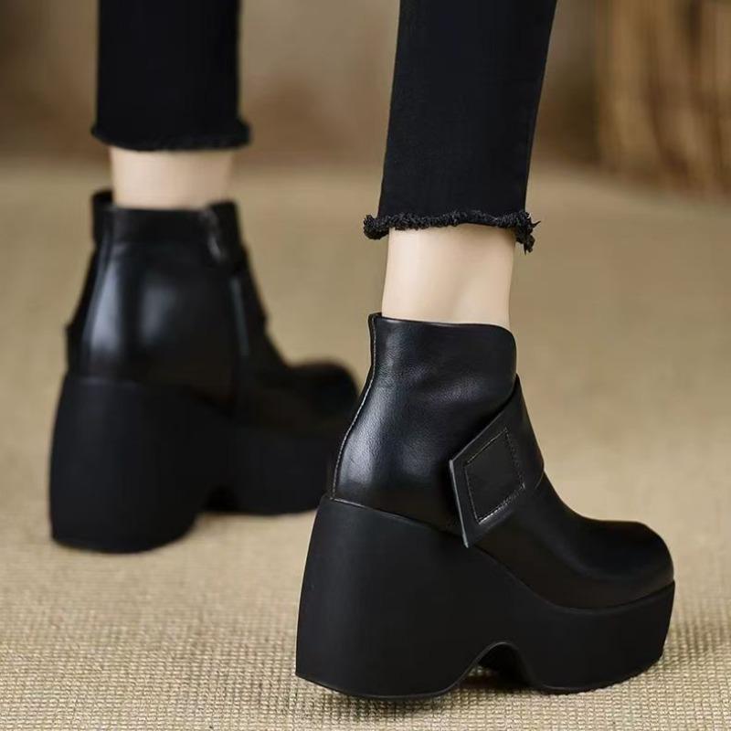 Women's Ankle Boots Autumn Vintage Fashion Platform Short Boots Outdoor Non Slip Wear-resistant Wedge Shoes