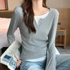 Fake Two-piece Design Sense Rundhals Langarm T-Shirt Herbst Damen Deko Body Look Dünn Schick Top Base Shirt