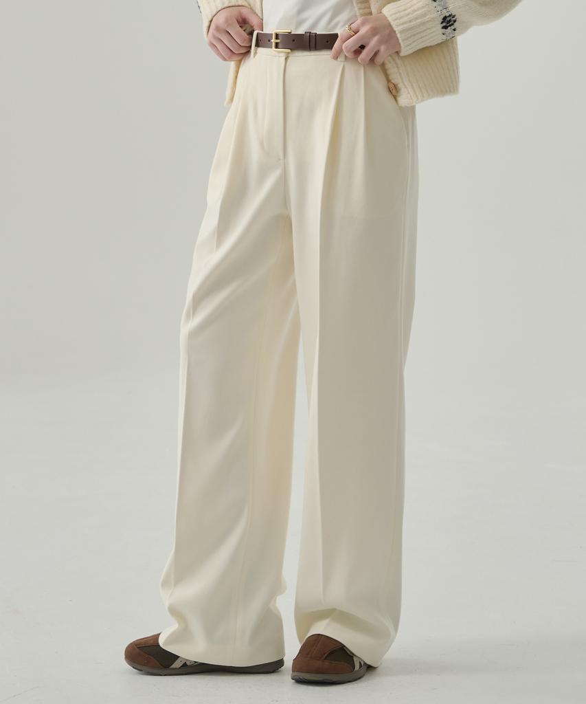 Deuloupisumeon Tosti Brushed Double-Pleat Wide Slacks [Ivory]