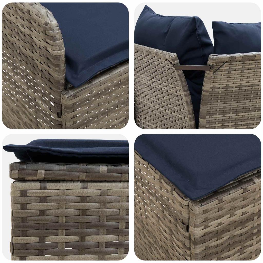 8 Piece Furniture Set with Cushions in Grey and Navy Blue PE Rattan