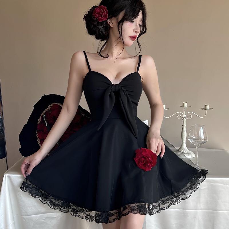 Sweet Princess Mesh Patchwork Camisole Dress – Elegant Waist-Cinched A-Line Mini with Open Back