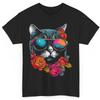 Cool Cat with Sunglasses Roses Graphic T Shirt