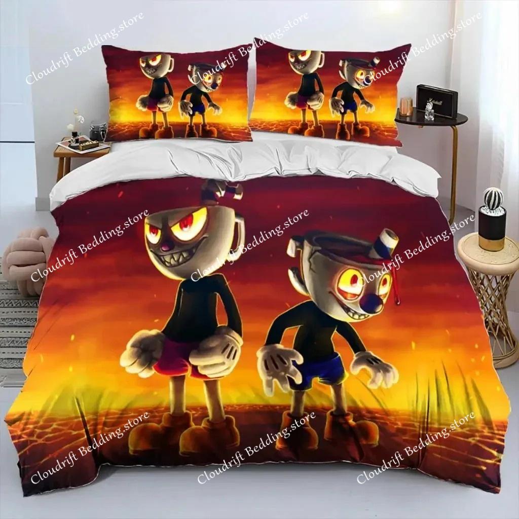 Parure de lit dessin animé Cuphead Show pour garçons et filles, housse de couette double, queen size, taie d'oreiller, lit pour enfants et adultes, mode textile pour la maison