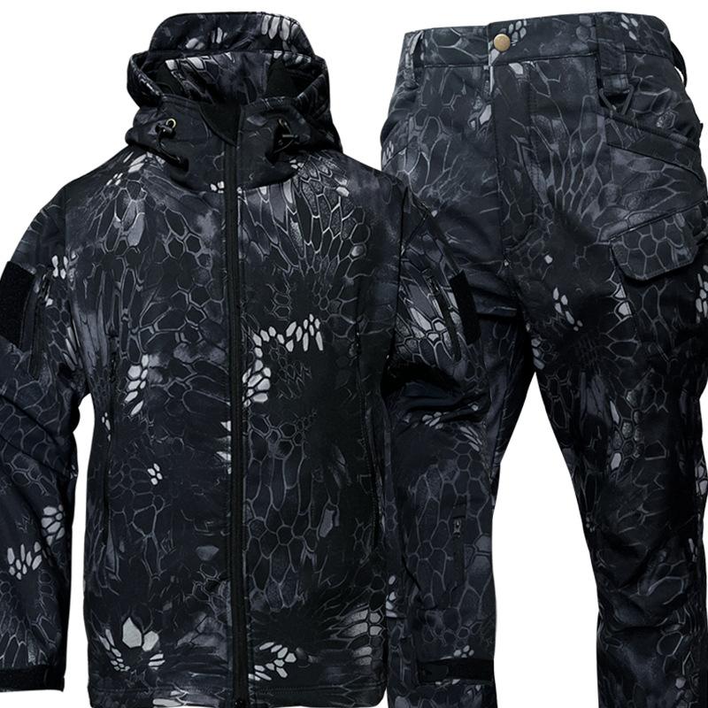 Outdoor Tactical Camouflage Shark Skin Trench Coat Waterproof Warm Soft Shell Suit Special Forces Men'S And Women'S Jacket Pants