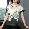 Mom's 2023 Loose-Fit Short-Sleeve Summer T-Shirt for Women, Large Size, Belly-Covering Printed Design for Middle-Aged.