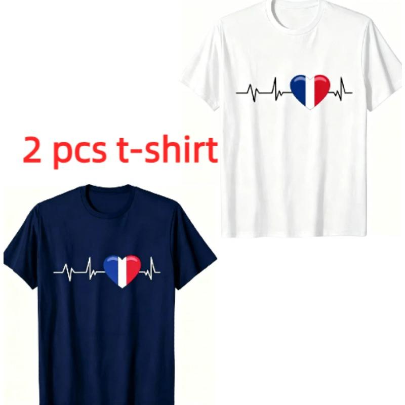 T-shirt Homme Imprimé Motif J'aime la France Hauts Mode Décontractée Été Hommes et Femmes T-shirt Manches Courtes Homme Vêtements Oversize