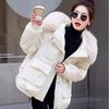 Veste courte en coton ample à la mode avec grand col en fourrure détachable pour femmes