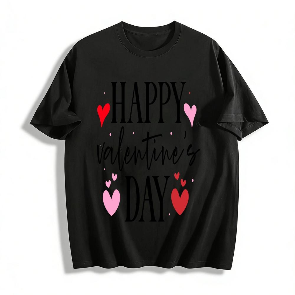 Happy Valentine's Day Heart Print Casual Short Sleeve T-Shirt Pure cotton T-shirt