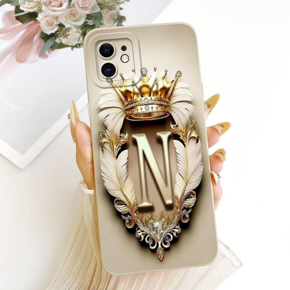 6,1'' Para Capa de iPhone 11 Silicone Moda Coroa Luxo Letras A-Z Padrão Plano 2D Carcaça Macia Para A2221 A2111 A2223 Capa