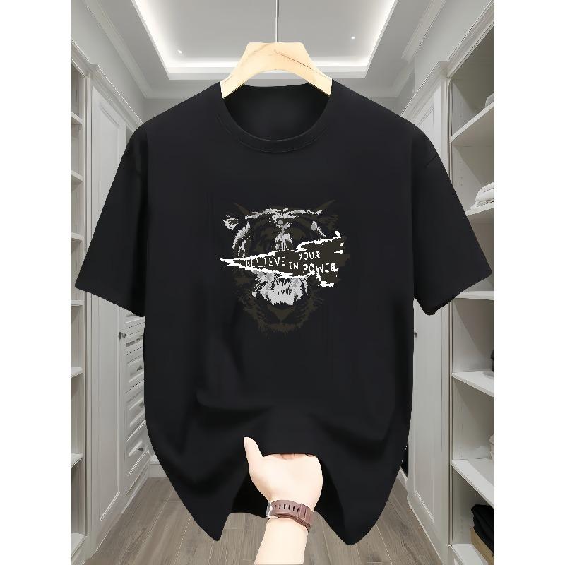 European Size Men's Crew Neck Short Sleeve T-Shirt, Printed Pattern, Casual Daily Wear, Comfortable Top