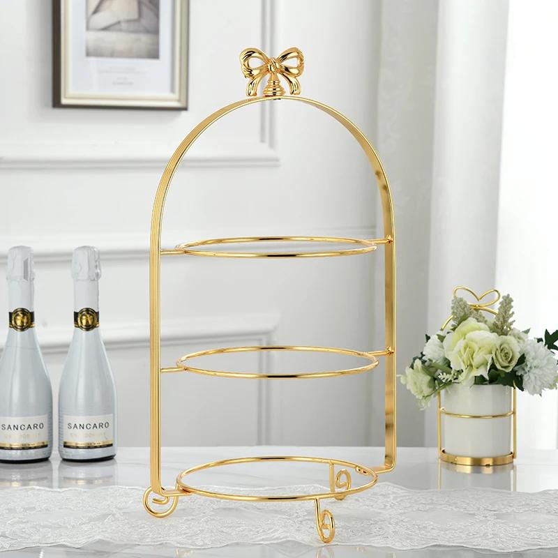 Enkellaags Tweelaags Drie Laags Strik Metalen Taartstandaard Goud Zilver Rond Parel Dessert Taartvorm Fruitplateau Display Stand