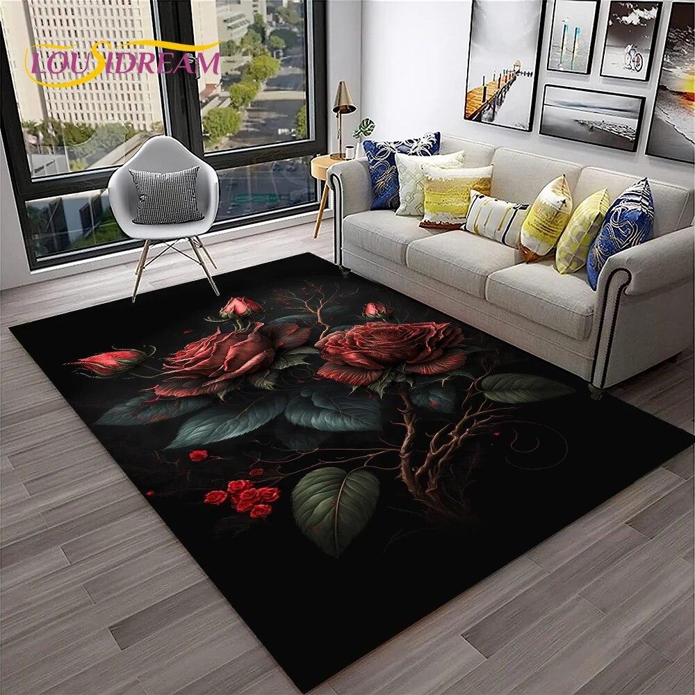 Rose Love Flowers Daisy Nordic Carpet Rug for Home Living Room Bedroom Sofa Doormat Decor,kids Play Area Rug Non-slip Floor Mat