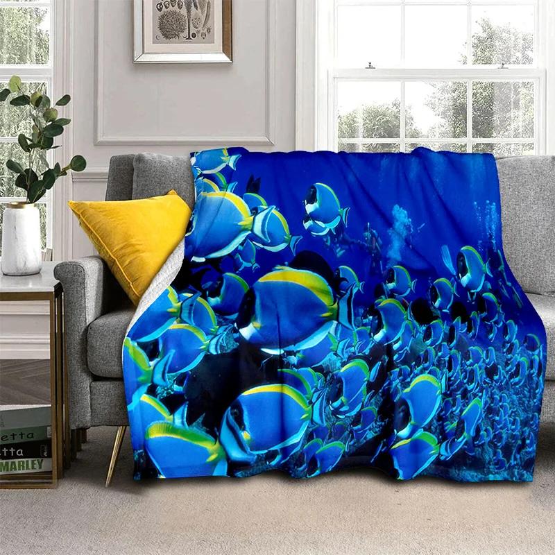3D Unterwasserwelt Meeresboden Cartoon Decke, Weiche Überwurfdecke für Zuhause Schlafzimmer Bett Sofa Picknick Reisen Büro Überdecke Kinder