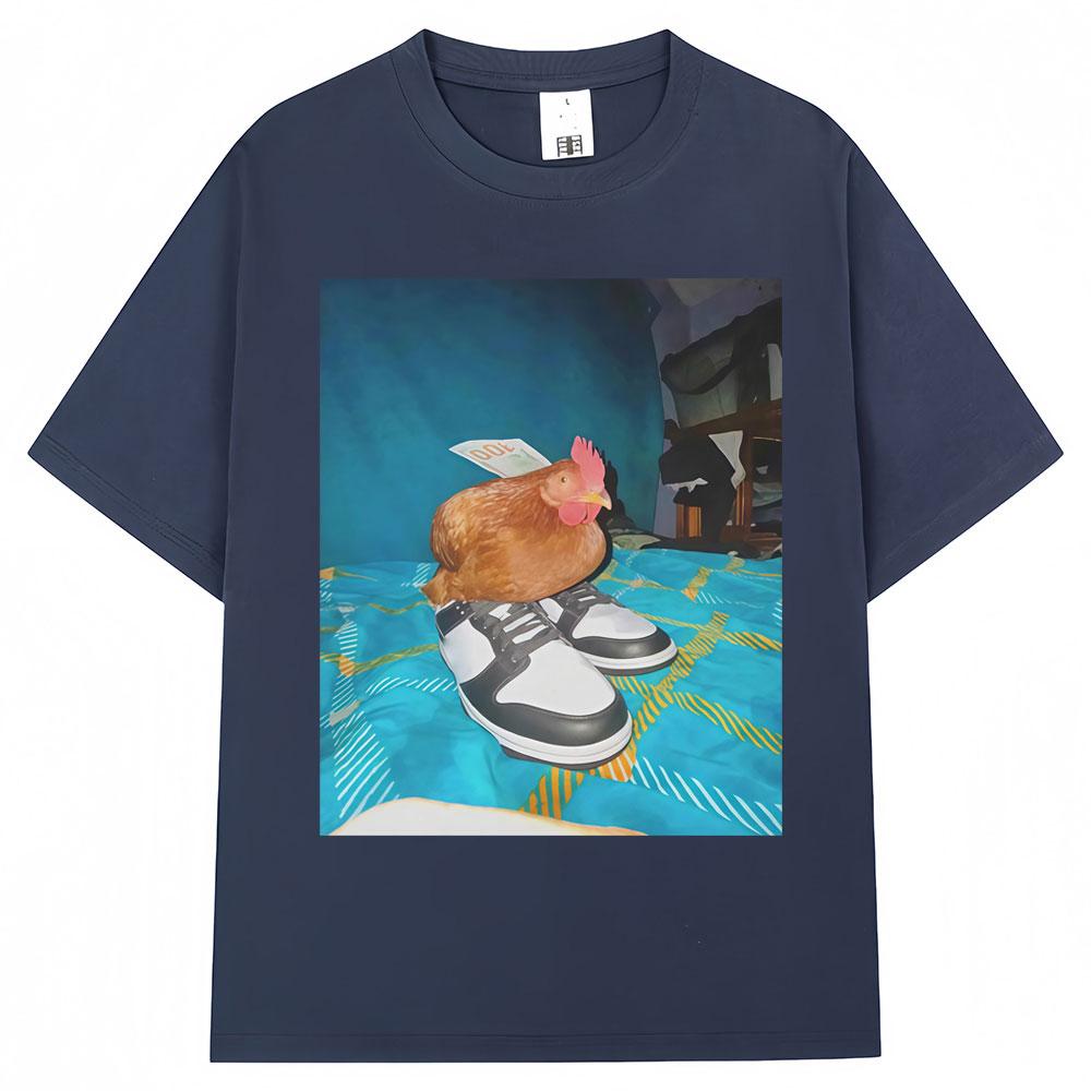 Funny Dripped Out Chicken Meme Print Tshirts Humor Chicken with Shoes Unisex Unisex T Shirt Creativity Popular Loose Cotton Tshirt