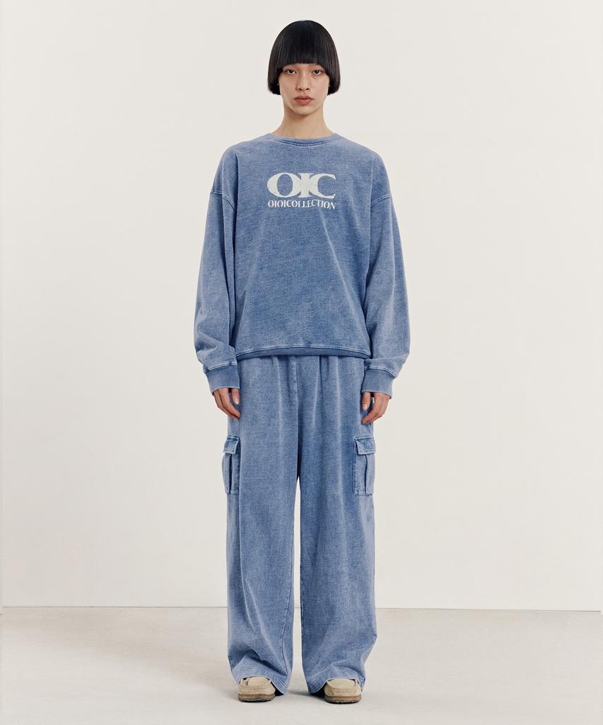 OIOI COLLECTION Vintage Denim Sweat Cargo Pants_Denim Light Blue