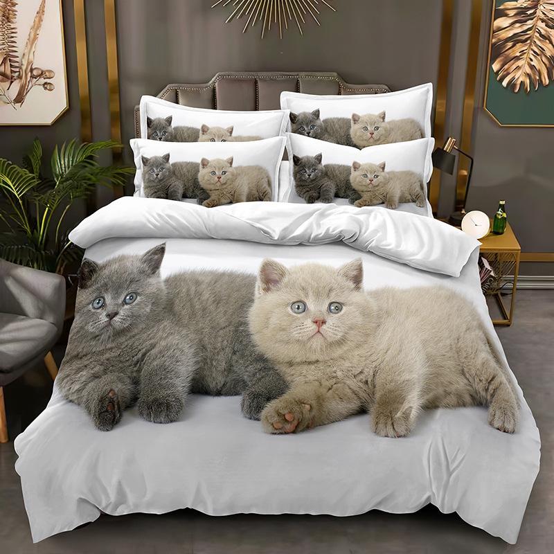 3D-Tier-bedrucktes Bettwäsche-Set, Daunen-Bettbezug mit Katze oder Hund, 2/3-teilig, Bettbezug für Kinder und Erwachsene, luxuriöse weiche Tagesdecke