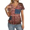 Women's Casual Short Sleeve V Neck Top with Independence Day Flag Print Lightweight Comfortable Summer Shirt for Daily Wear
