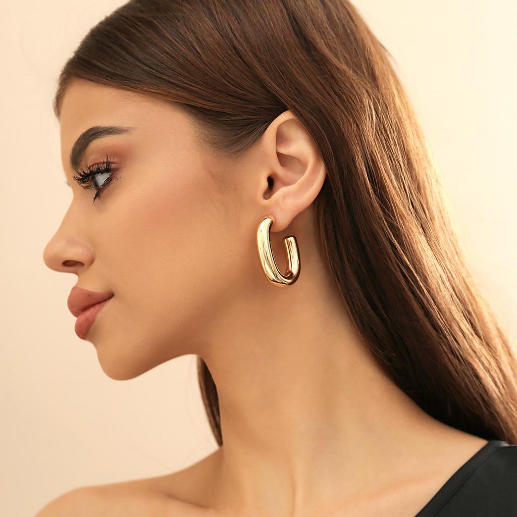 Accessories, metal wind rings, thick chain studs, sweet and cool design, simple geometric earrings for women