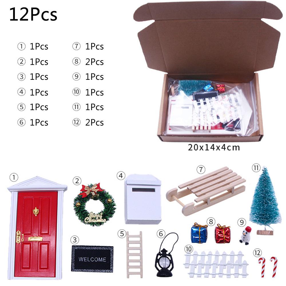Porte d'elfe de Noël, 2025 Nouvel ensemble de fées en bois d'elfe de Noël Mini porte minuscule en bois, Mini accessoires de Noël Porte en bois Meubles de maison de poupée Bricolage