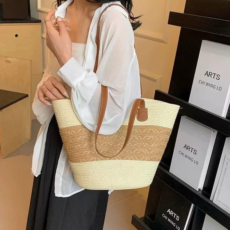 Beach Vacation Straw Bag New Shoulder Bag Summer Straw Tote Bag Large Capacity Portable Woven Bag