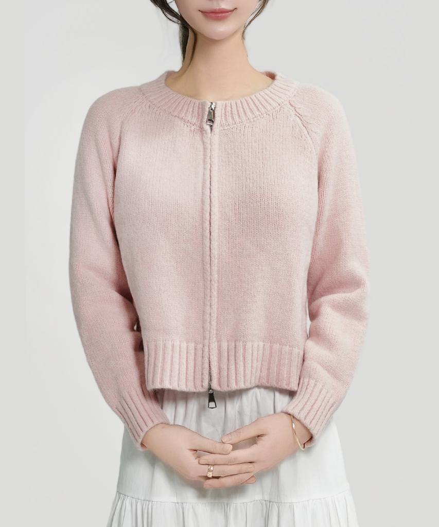 Keulleiseu Ivy Round Two-Way Zip-Up Knit Cardigan_Ivory
