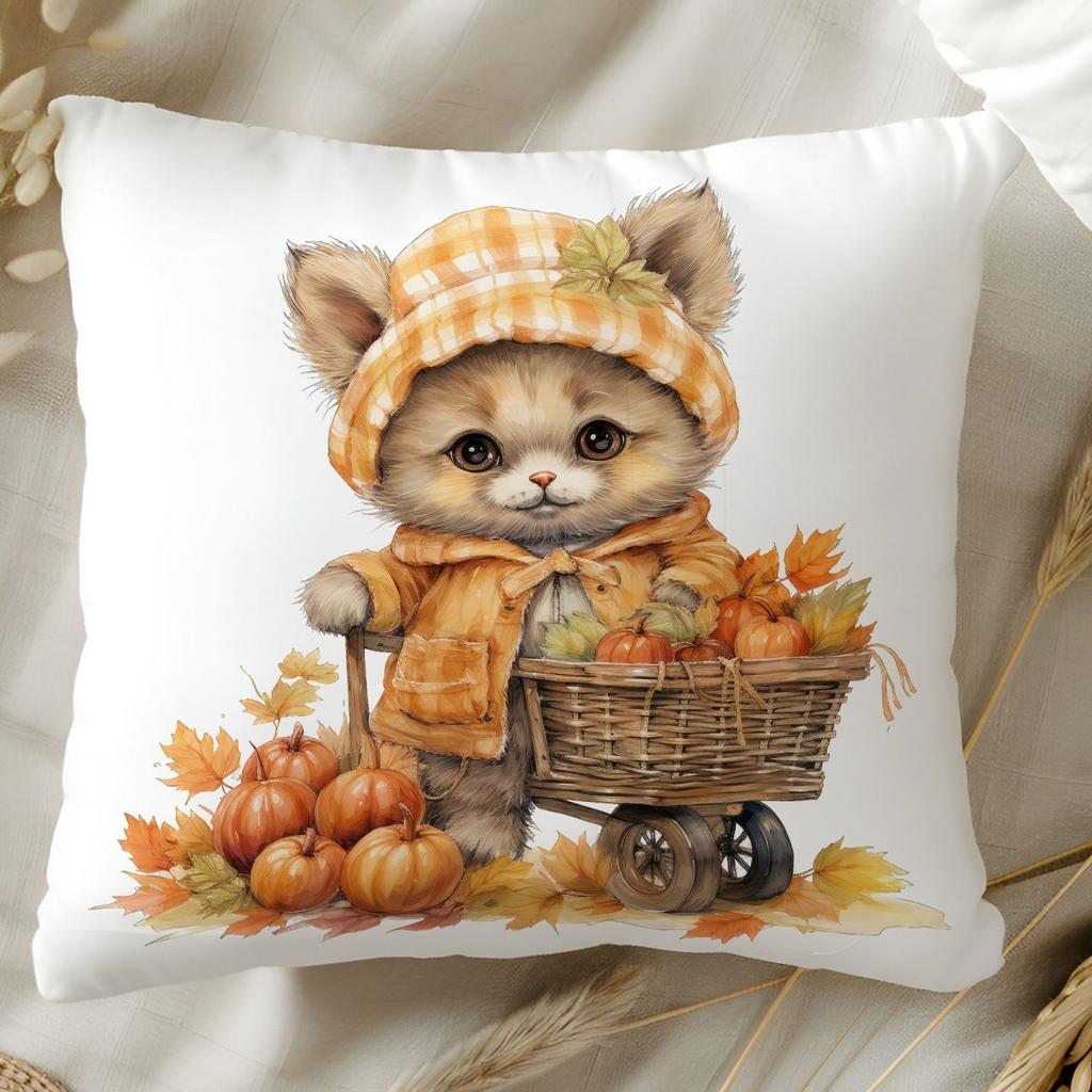Cartoon Cat Pattern Square Polyester Pillowcase, Sofa Living Room Decorative Cushion Cover, Bedroom Bedside Pillow Cover