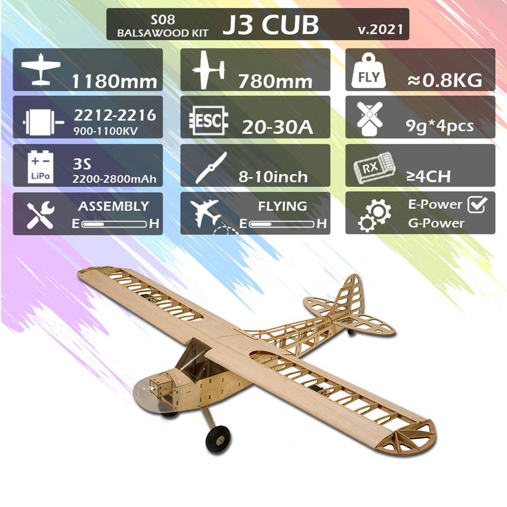 RC Wood  Plane, Dancing  Hobby S0801 Balsa Wood RC  Plane 1.2M Piper Cub J-3 Remote Control  Craft KIT Version   Flying Model with Large